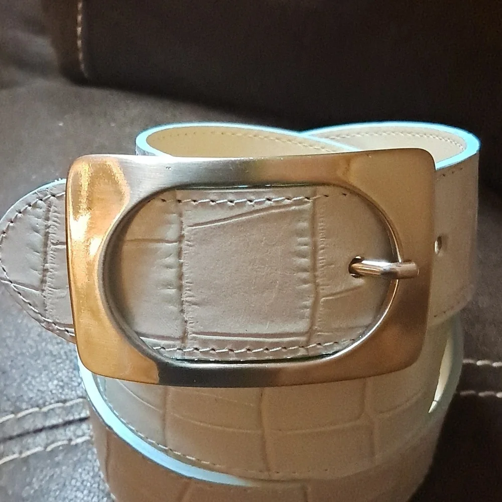 Berge Light Blue Animal Print Leather Belt with Silver Buckle Size L Wide